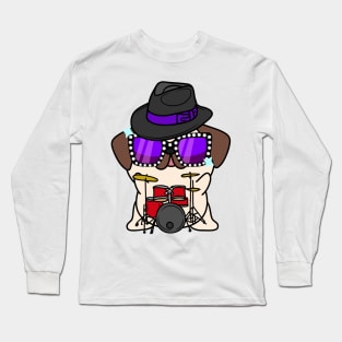 Cute Pug jamming on the drums Long Sleeve T-Shirt